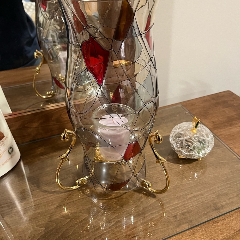Party lite mosaic calypso glass hurricane with Versailles candle holder